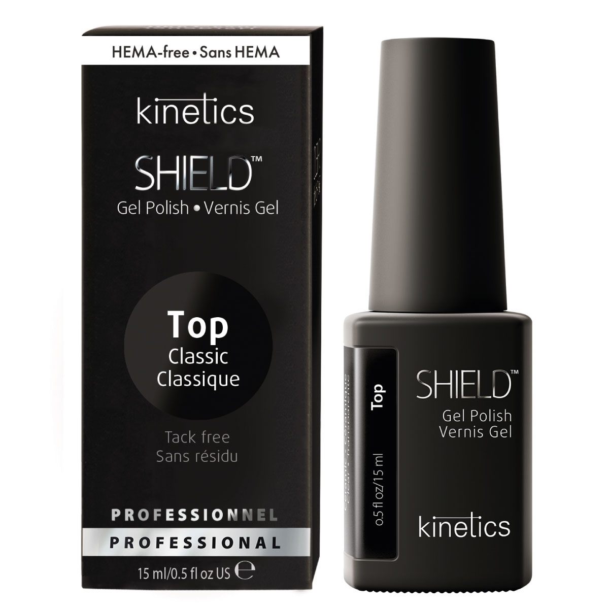 KINETICS Závěrečný bezvýpotkový gel lak - SHIELD - Classic Top Coat - 15ml