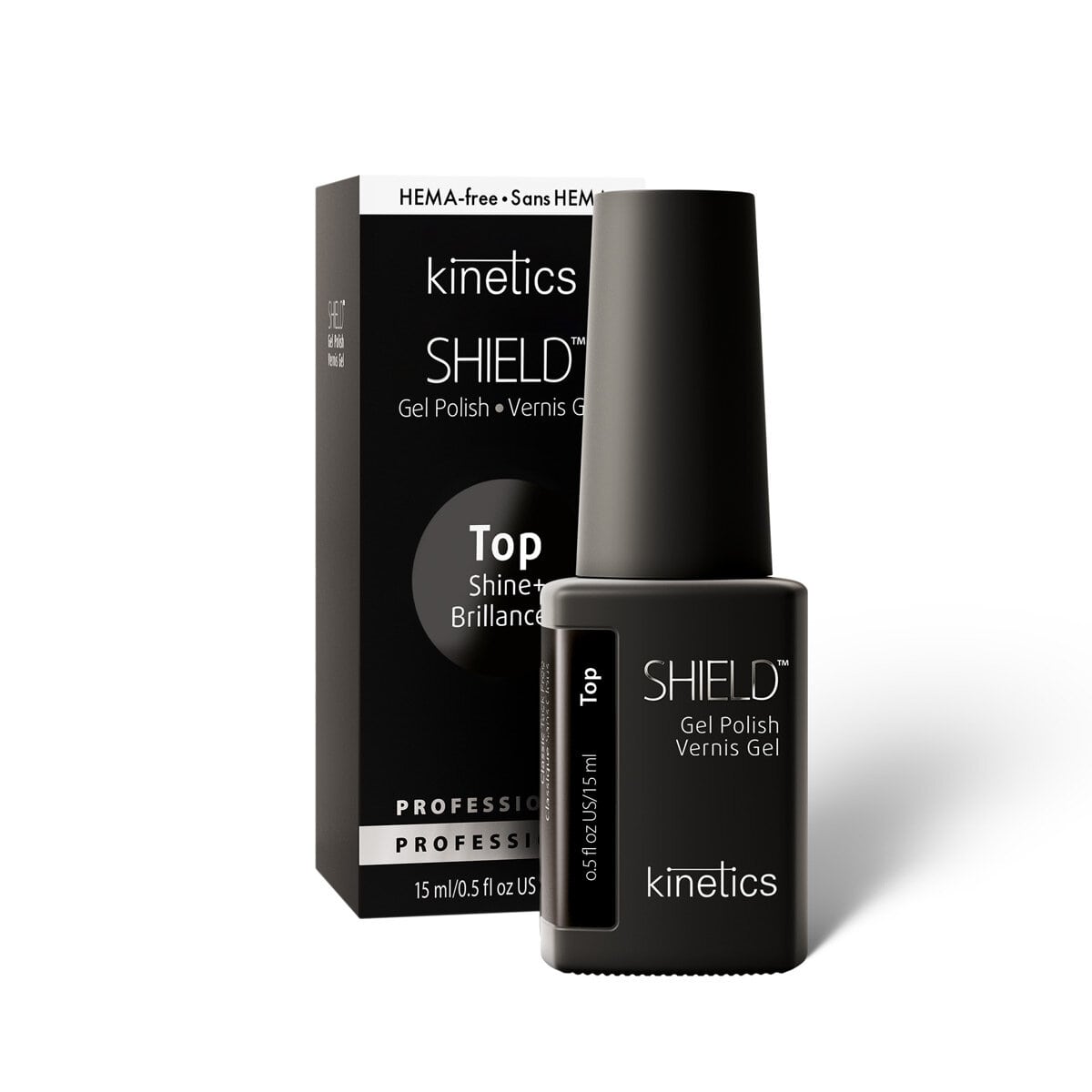 KINETICS Závěrečný gel lak - SHIELD (HEMA FREE) - Shine+Top Coat - 15 ml