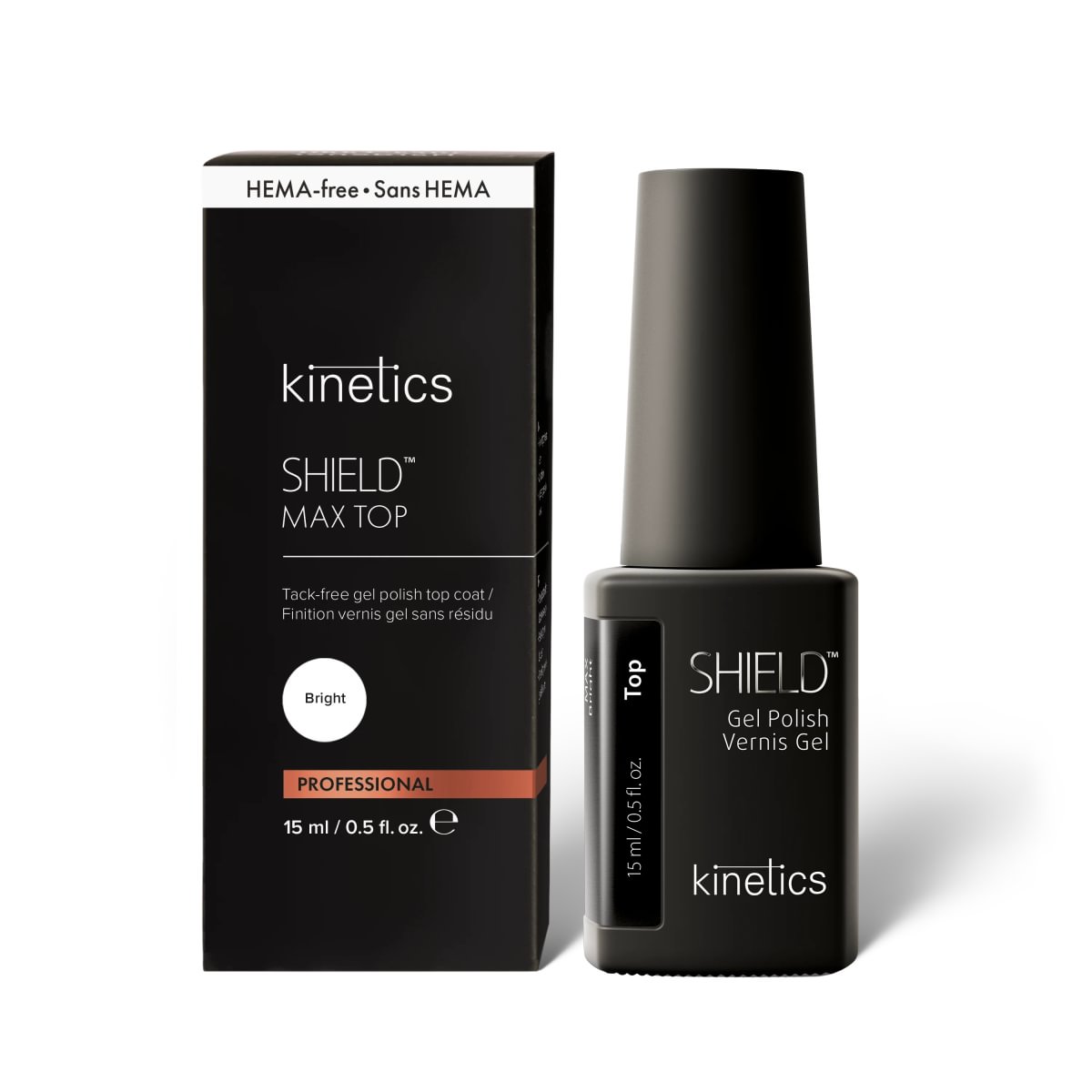 KINETICS SHIELD Závěrečný gel lak – MAX Top BRIGHT, 15ml