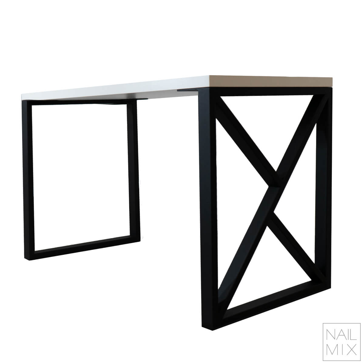 Stůl na manikúru - Bílý - 120x60cm - Černé kovové nohy