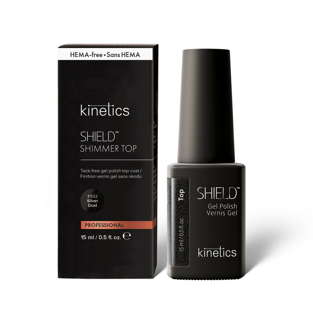 KINETICS Závěrečný gel lak - SHIELD - Shimmer Top Silver #932 - 15ml