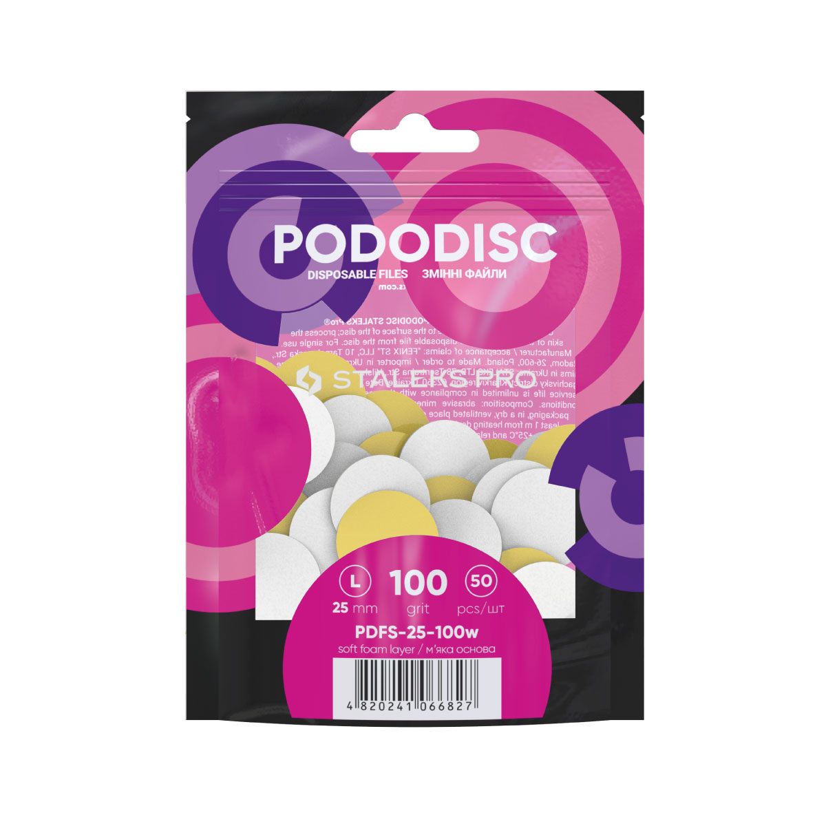 STALEKS PRO Náhradní brusný papír na disk s měkkou vrstvou - bílý - PODODISC - L - 25 mm